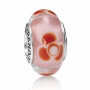 Pandora Charm - Pink with Red and White Flowers